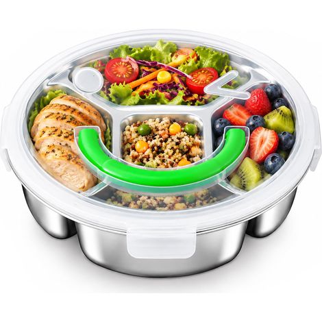 Assiette à collation en acier inoxydable avec 5 compartiments, boîte à goûter divisée ronde pour fruits, légumes et fêtes, passe au lave-vaisselle, inoxydable – Idéal comme plateau de service (1/5)