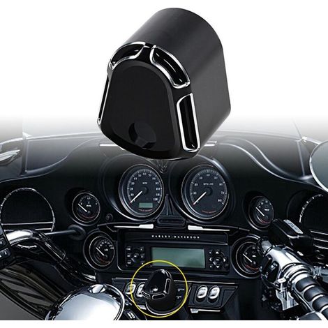 Couvercle CNC pour commutateur d’allumage moto – Pièce en aluminium usinée sur billette, finition biseautée, compatible avec Harley-Davidson Touring, Street Glide, Road Glide (2007–2013), couleur noir (1/5)