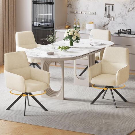 4er Set Esszimmerstühle drehbar mit Armlehne aus Chenille, beige (1/5)