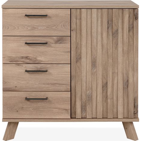 Credenza con 4 cassetti e 1 anta, decorazione rovere, L85 cm - Opole