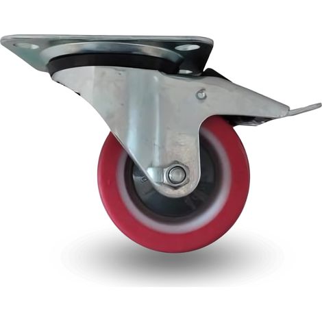 Rueda giratoria, juego de ruedas, freno, 80 mm, 150 kg, bppu, 0801, ROJO, poliuretano (1/5)