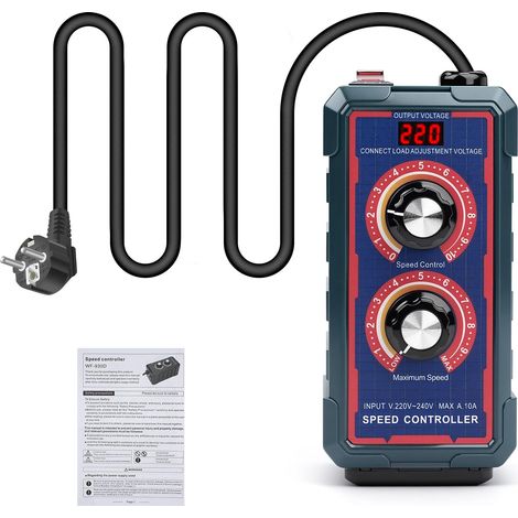 Variateur de Vitesse pour Moteur 220V AC Régulateur de Tension Double bouton Meuleuse d'angle Souffleur Ventilateur d'extraction 2000W charge résistive 600W charge inductive Prise européenne (1/5)