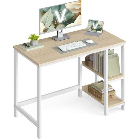 Escritorio de ordenador/mesa de estudio con estante de dos niveles (izquierdo o derecho) para oficina/salón estructura metálica de estilo industrial color beige 120004666 (1/5)