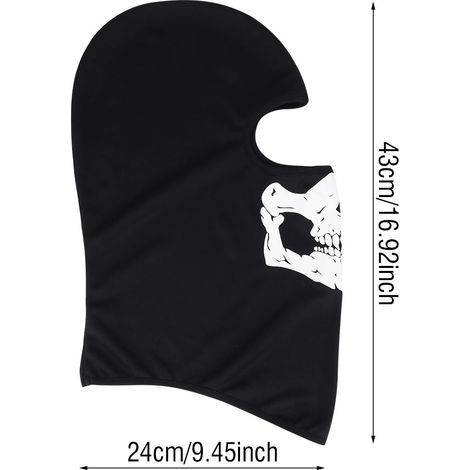 Masque squelette fantôme intégral pour cosplay et sports extrêmes (noir, maille respirante) (1/5)
