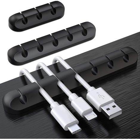 Lot de 3 clips de rangement pour câbles, organisateur de câbles auto-adhésif pour câbles de charge USB, câbles d'alimentation, câbles de souris, PC, bureau, maison (1/5)
