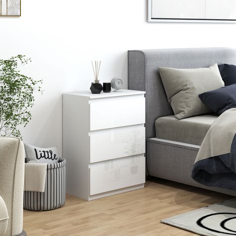 Commode Tiroirs Moderne Chambre Design Anti-basculement Brillant Mobilier Intérieur Blanc 55x34x75cm (1/4)