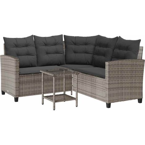Maison Exclusive - Divano da Giardino con Tavolo e Cuscini a L Grigio Polyrattan