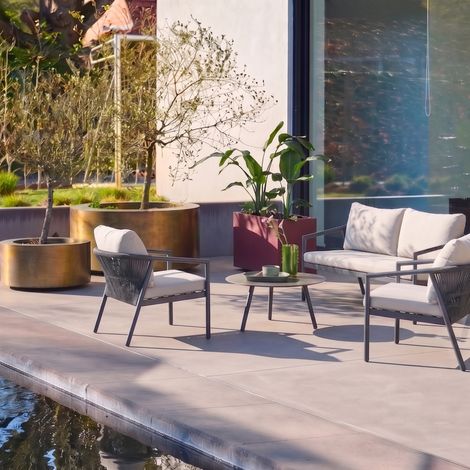 Salon de jardin aluminium et cordes 4 places gris - Korava (1/5)