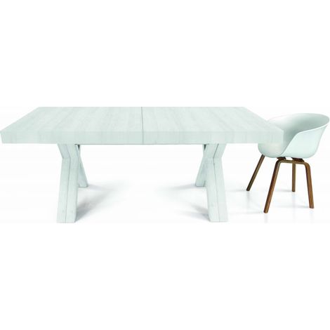 KONTE.DESIGN Tavolo GALLIPOLI in legno, Bianco Consumato, gambe ad X, 160x90 cm - 410x90 cm 18 posti (1/2)