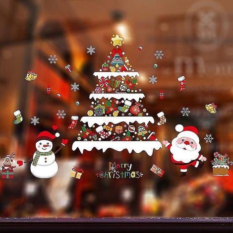 Autocollants de Noël pour fenêtres, autocollants de décoration de Noël, autocollants muraux sapin de Noël, flocons de neige colorés (1/3)