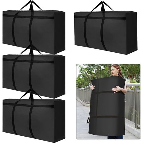 Lot de 4 grands sacs de rangement étanches noirs, pliables, avec poignée zippée pour vêtements saisonniers, couettes, Noël, voyage o (1/5)