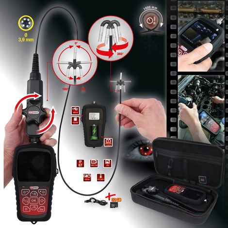 KS Tools HD-Videoskop-Satz mit Ø 3,9 mm 180° und 0° HD Frontkamera-Sonde, flexible PVC Hülle, 3-tlg