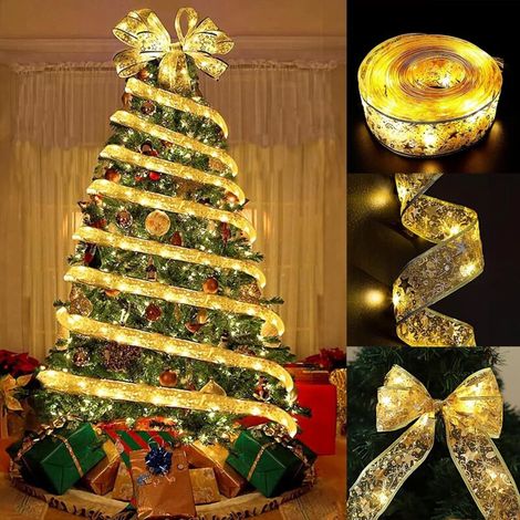 XEPHO Lumières de Ruban de Noël, 32,8 FT Lumineuses à Ruban Brillant Avec 2 Modes, Arc en Dentelle DIY Décor, Fairy Lights For Garden Patio de Décorations de Sapin de Noël (1/5)