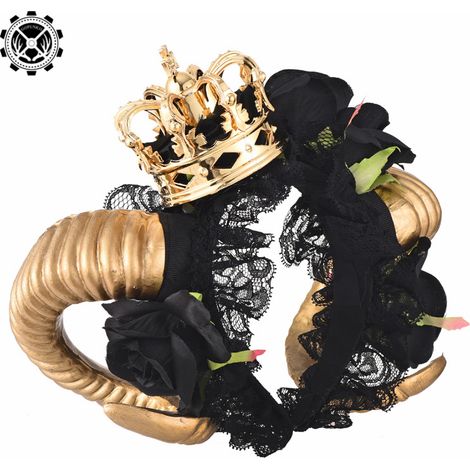 Punk Gothic Crown Rose Headband Sheep Horn Veil Hair Accessory Retro Cosplay Sheep Horn Headband Halloween (1/5)