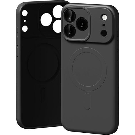 Funda Mercury de silicona semipermanente MagSafe para iPhone 17 Pro Max, color negro.
