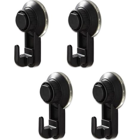 Vacuum Suction Cup Hooks Set, 4 Pack Powerful Suction Hook No Drilling Required Reusable Waterproof Hooks for Kitchen and Bathroom Max 5kg (Black)