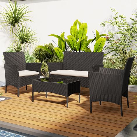 Salon de Jardin - Rattantree Meubles de Jardin en Résine Tressée 4 Personnes - avec 2 Fauteuils, 1 Canapé 2 Places et 1 Table - Noir