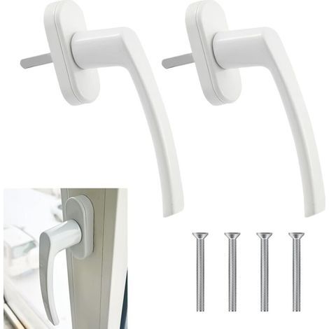 Set de 2 Poignées de Fenêtre Blanches en Aluminium - Serrure de Fenêtre sans Clé, Idéale pour Portes Fenêtres Balcons, Longueur de Tige 35mm, Facile à Installer (1/5)