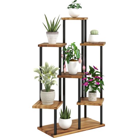 Seven-Tier Wooden Plant Display Stand for Home and Garden Decor (1/5)