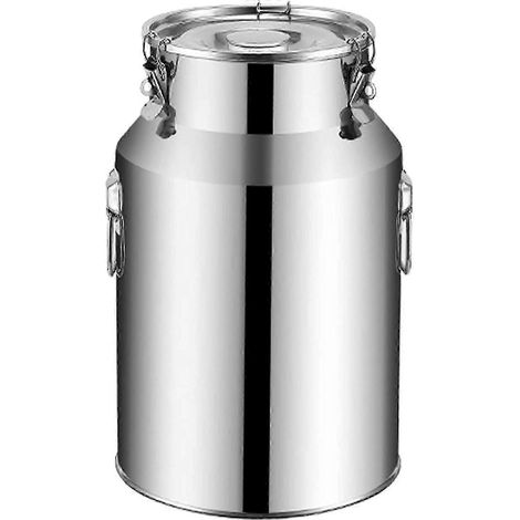 Secchio per latte in acciaio inox da 14 litri, con coperchio ermetico, adatto per alimenti. (1/4)