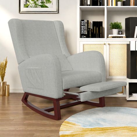 Fauteuil à bascule, fauteuil lounge, fauteuil ergonomique, tissu, avec repose-pieds rétractable et coussin d'assise, idéal pour le salon et la chambre, gris (livraison depuis la France). (1/5)
