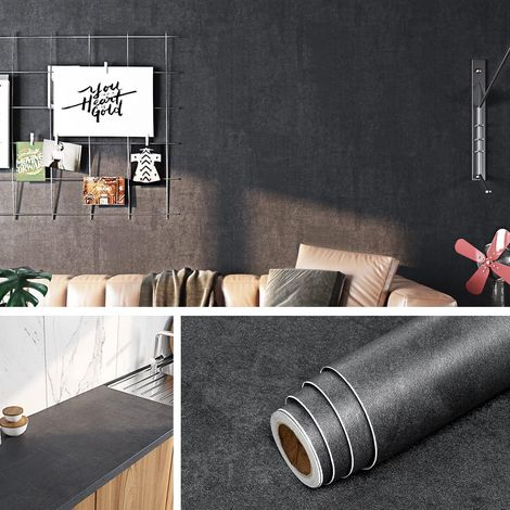 Papier Peint Adhesif Mural Noir Mat 40CMx5M Imperméable Revêtement Plan de Travail Adhésif Cuisine Béton Anthracite Rouleau Adhesif pour Meuble Cuisine Papier Peint Noir Uni Salon Chambre (1/5)