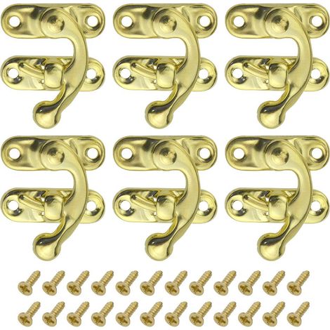 Lot de 60 Serrure Fermoir Droite Loquet Crochet Moraillon 27 mm x 32 mm Oscillant Bras Loquet Plaqué Crochet en corne jaune Serrure en bois Boîte à bijoux Moraillon Crochet (1/5)