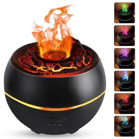 Diffusore di oli essenziali Volcano da 360 ml, lampada per aromaterapia con timer, protezione automatica e LED a fiamma a 7 colori. (1/5)