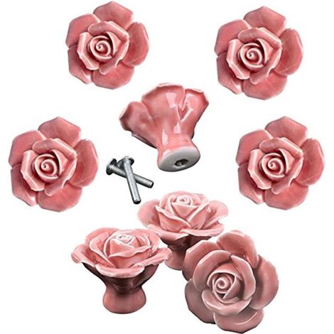 8 eleganti pomelli in ceramica a forma di fiore rosa per mobili, cassetti e armadi -Crezuo