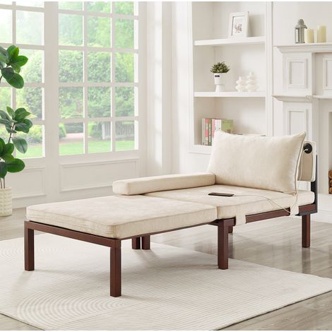 fauteuil canapé convertible lit velours beige compact HAVRYA (1/5)