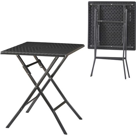 Mesa plegable Mark exterior 62x62x73cm - Efecto ratán negro [en.casa]