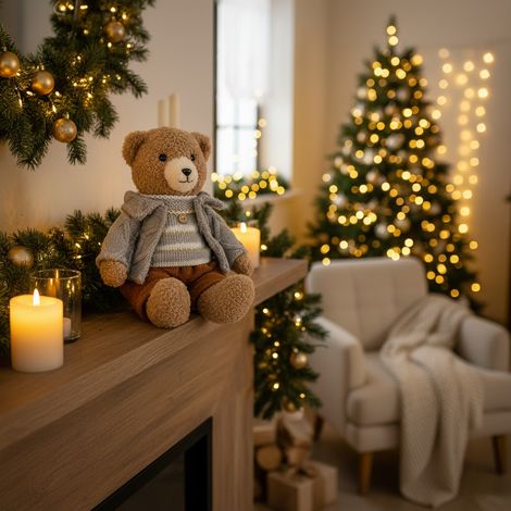 Orsetto di peluches in poliestere in piedi con maglione natalizio da h 28 cm -Maschio (1/4)