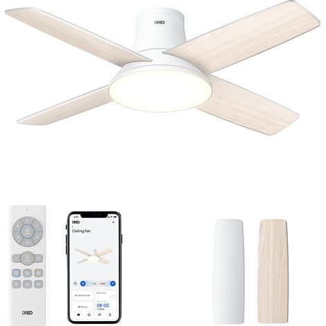 ventilateur de plafond avec lumière, 12 vitesses(APP), 3 modes, moteur CC silencieux, montage facile, LED dimmable, télécommande et minuterie 12 h, ventilateur de plafond blanc pour chambre/salon (1/5)
