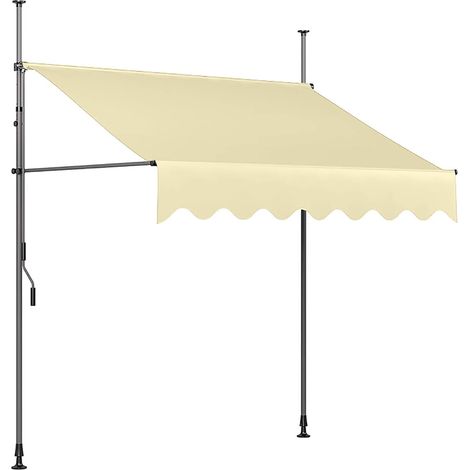 Manual Retractable Awning, Non-Screw Outdoor Patio Awning Sunshade Shelter, Height Adjustable Sunshade Patio-200cm120cm-Beige (1/3)