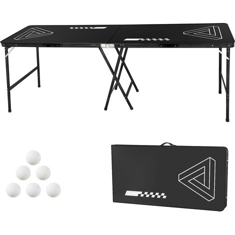 Mophorn Tavolo da Beer Pong Portatile 2,4 m, Tavolo Pieghevole con Altezza di 91 cm, Maniglie per il Trasporto e 6 Palline da Gioco, Ideale per Viaggi, Campeggio e Feste, Nero (1/5)