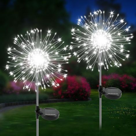 Lot de 2 guirlandes lumineuses solaires effet feu d'artifice, 120 LED, deux modes d'éclairage, étanches, scintillantes, pour jardin, allée, jardinière, terrasse, blanc chaud (1/5)
