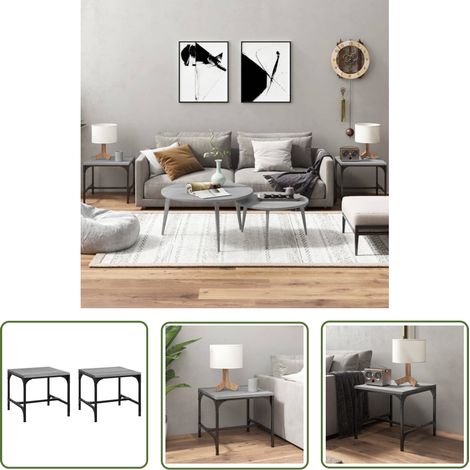 The Living Store Beistelltische 2 Stk. Grau Sonoma 40x40x35 cm Holzwerkstoff - Industrieller Stil - Beistelltisch - Couchtisch - Wohnzimmerstil - Grau (1/5)