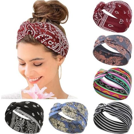 (Schwarz) 6-teiliges Set sportlicher Damen-Stirnbänder, dehnbare Boho-Stirnbänder für Yoga (1/5)