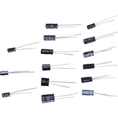 Lot de 215 condensateurs électrolytiques aluminium 0.1uF à 330uF 15 valeurs pour réparation radio téléviseur moniteur (1/5)