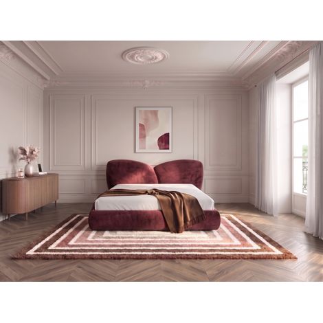 BOBOCHIC - Lit bas DANAE tissu velours lisse  140x190 Rouge (1/5)