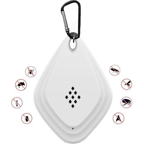 (Blanc) Répulsif anti-moustiques extérieur, répulsif anti-moustiques ultrasonique portable, répulsif électronique anti-moustiques alimenté par USB avec crochet noir (1/4)