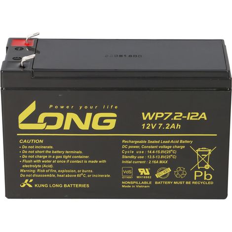 2x Kung Long WP7.2-12A AGM Akku 12V 7,2Ah – F1 4,8mm (1/5)
