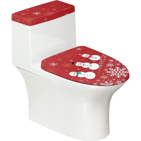 Housse De Siège De Toilette - Motif Bonhomme De Neige Et Flocons De Neige - Bord Élastique - Lavable En Machine - Universelle - Lot De 2 (1/5)