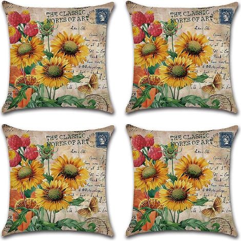 Housse de coussin imprimée tournesol (4 pièces) - Style 1 (1/5)