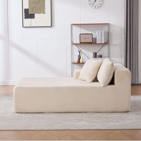 Canapé modulable avec méridienne, prêt à l’emploi, confort moelleux, chenille ivoire, pour salon (1/5)