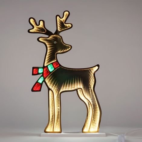 Rentier Aufsteller 48cm mit Infinity Effekt Beleuchtung - 311 LED - 3D Weihnachts Dekofigur beidseitig warm weiß beleuchtet