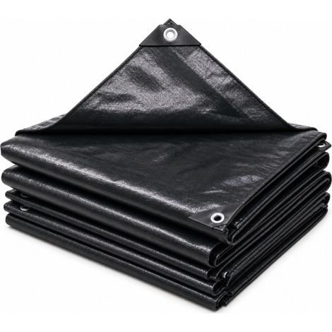 Relaxdays Bâche rectangulaire 4 x 5 m, 140 g/m², jardin et chantier, étanche, anti-UV, PE, noire (1/5)