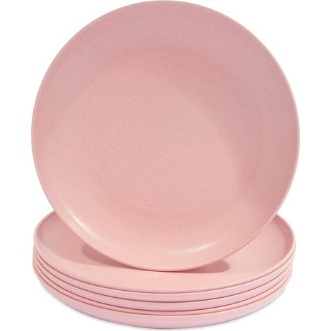 Assiettes en paille de blé, assiettes plates incassables (8 pouces, paquet de 6) (1/5)