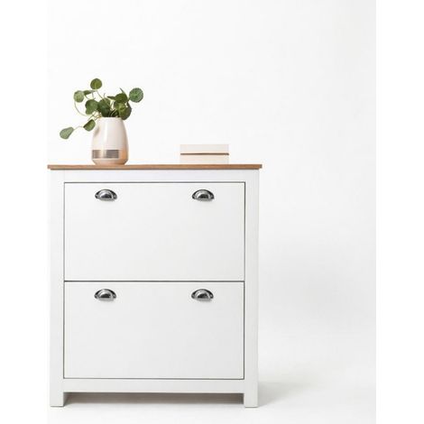 Mobile portascarpe moderno in MDF E1 effetto rovere e bianco con 2 ante ribaltabili (1/4)