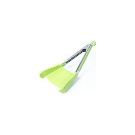 Pince et grattoir de cuisine intelligents en 1, avec cadre en acier inoxydable antiadhésif résistant à la chaleur et pince en silicone, ustensile de cuisine vert.-Crezuo
